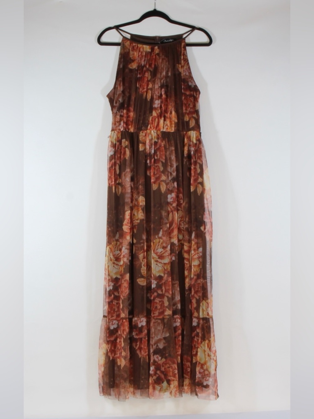 Candalite Floral Brown Sleeveless Maxi Dress with Ruffled Skirt NWOT - Picture 10 of 12